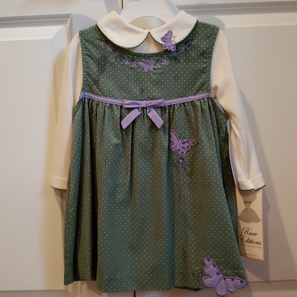 Rare Editions 2pc Green Corduroy Butterfly Dress